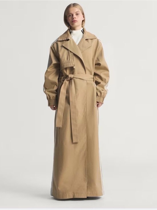 adidas Originals Jackets & Blazers - adidas Originals Tan Trench Coat with White Stripes